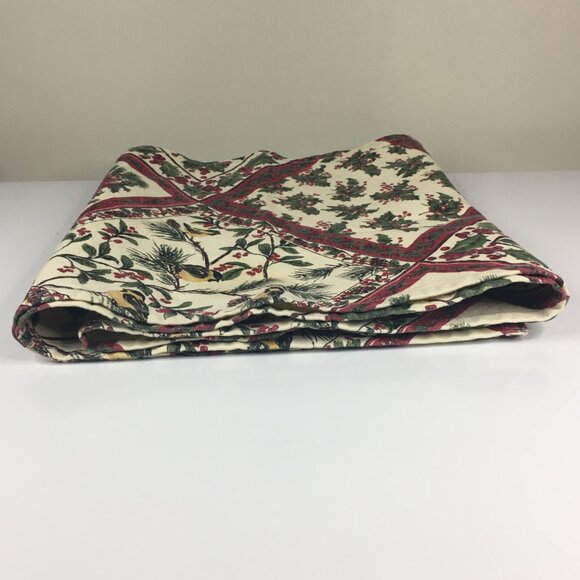 April Cornell 13 x 67 Christmas Table Runner Holly Berries Chickadee 100% Cotton - Picture 2 of 16
